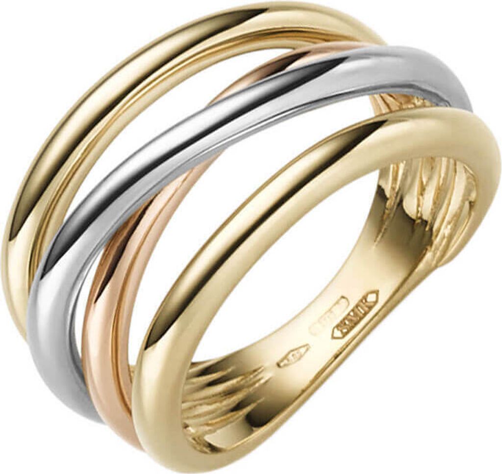 Ring Damenring aus 585 Gold gelb/weiß/rot tricolor glänzend Breite 14mm, Ringgröße:Innenumfang 56mm Ø17.8mm