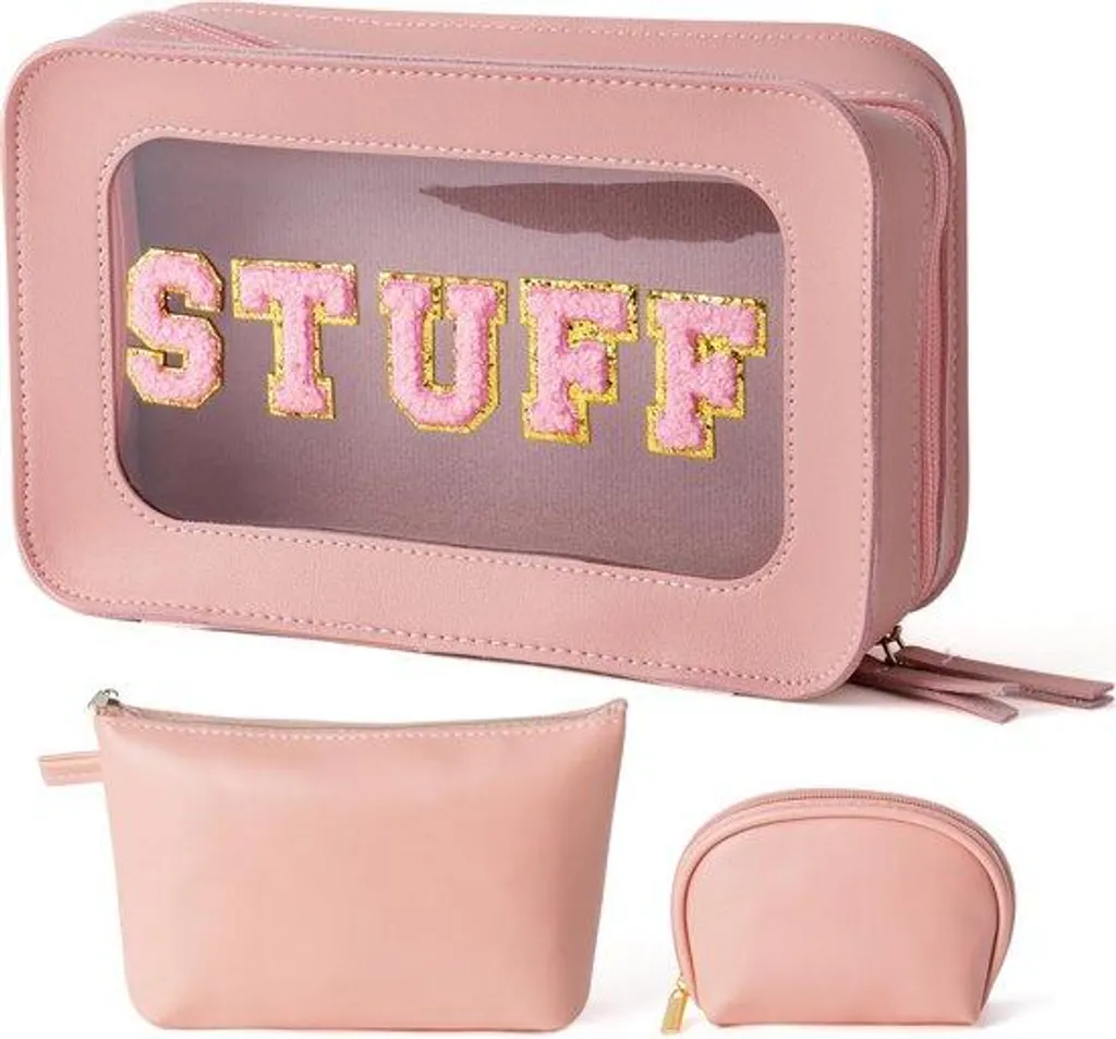Trousse de toilette rose imperméable en 3 tailles pour cosmétiques