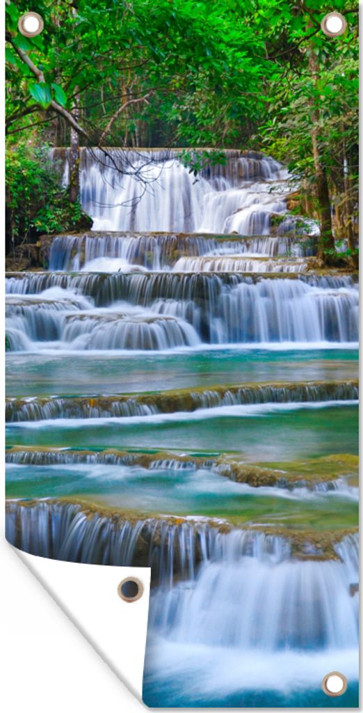 MuchoWow 40x80 cm Outdoor-Poster Gartendeko Sichtschutz Garten Poster für den Garten Wasserfall - Bäume - Natur - Dschungel