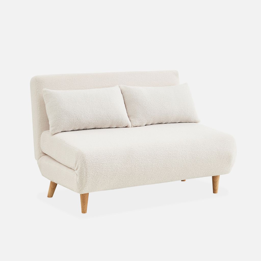sweeek - 2-Sitzer Schlafsofa mit Bouclé-Bezug - Creme