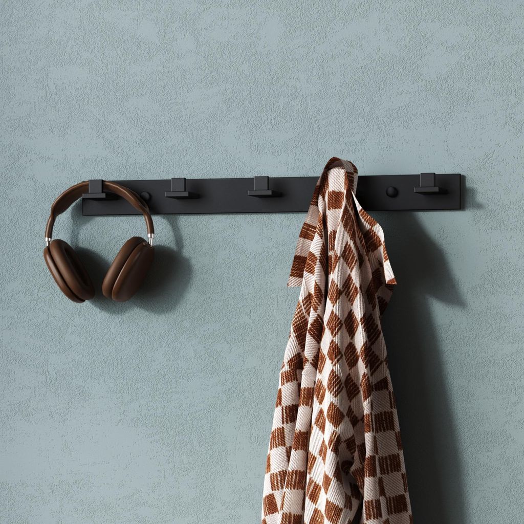 Mai & Mai Kleiderhaken Wandgarderobe Wandhaken aus Edelstahl mit 5 Haken Garderobenleiste Garderobenhaken 46cm Matt schwarz Stalo-07