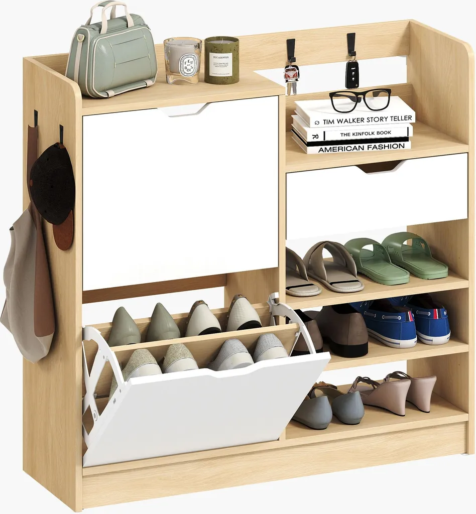 HOMCOM Scarpiera Chic Legno Naturale 90cm - Trasforma il tuo Ingresso