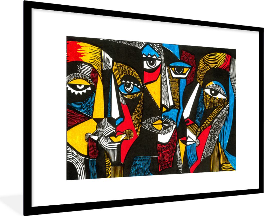 MuchoWow Gerahmtes Poster Malerei - Kubismus - Ölgemälde - Maske 90x60 cm - Poster mit Schwarzem Bilderrahmen Wandposter Rahmen Foto Bilder - W...