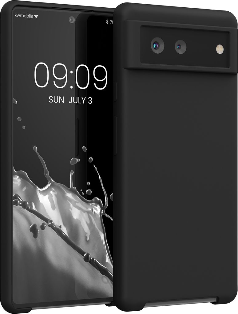 kwmobile Hülle kompatibel mit Google Pixel 6 Hülle - Silikon Handy Case - Handyhülle weiche Oberfläche - kabelloses Laden - Schwarz matt