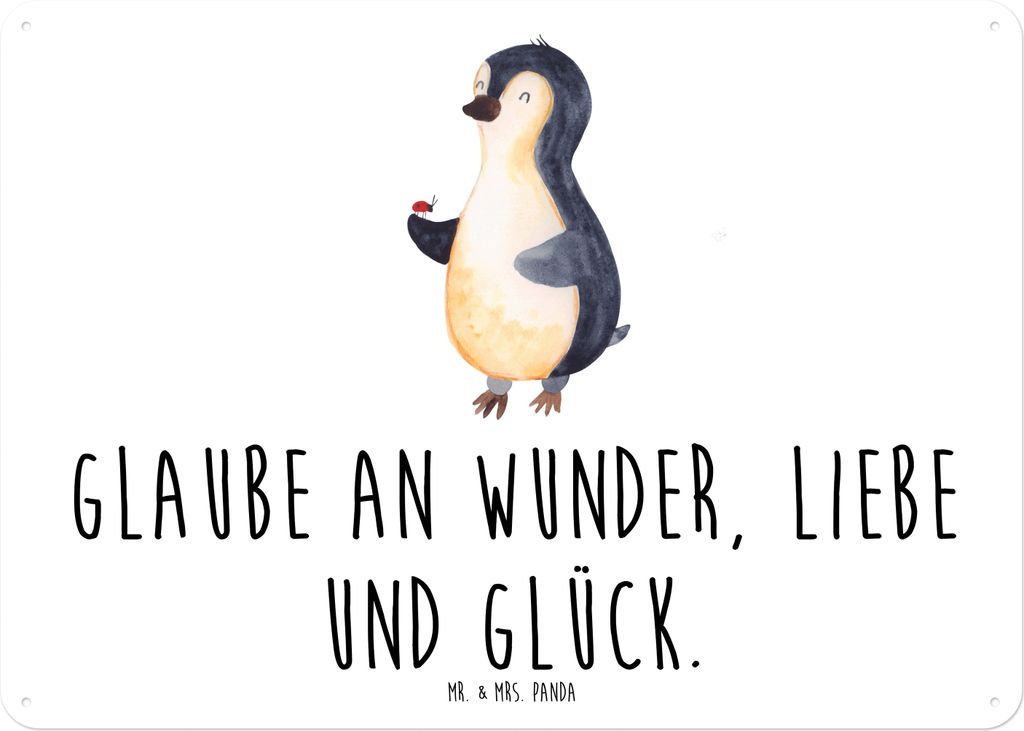 Mr. & Mrs. Panda tafel Pinguin Marienkäfer DIN A6 - Weiß - Geschenk, Türschild, Kleine Wunder, Metallbild, Magnetschild, Schild, Lebensfreude, G...
