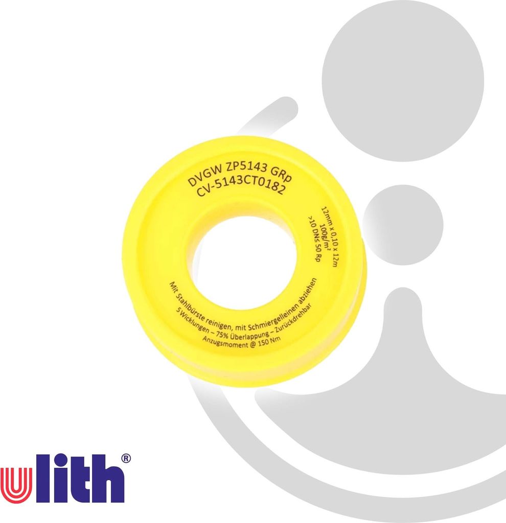 Ulith PTFE Gewindedichtband Teflonband GRp, 12 m für Heizung, Trinkwasser DVGW