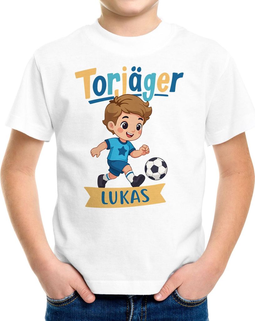Kinder T-Shirt Fußball personalisiert – Torjäger Motiv mit Name – Geschenk für Jungen – Shirt für Geburtstag oder Einschulung Moonworks
