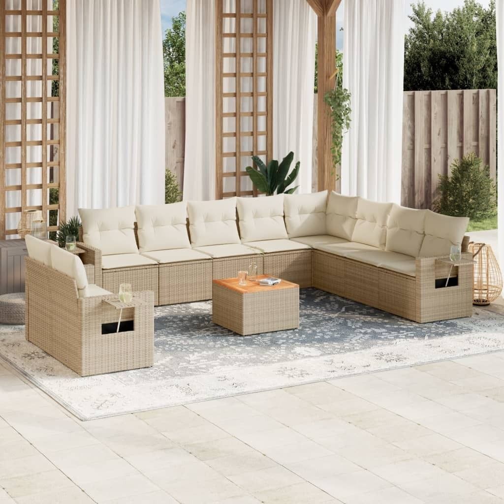 Maison Exclusive - 11-tlg. Garten-Sofagarnitur mit Kissen Beige Poly Rattan