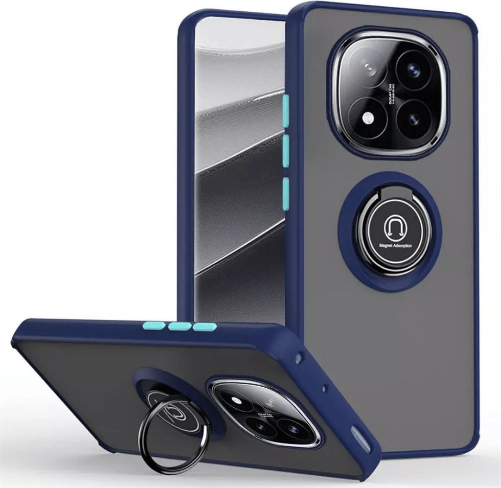 A phone case with a ring holder is shown from two angles against a white background.