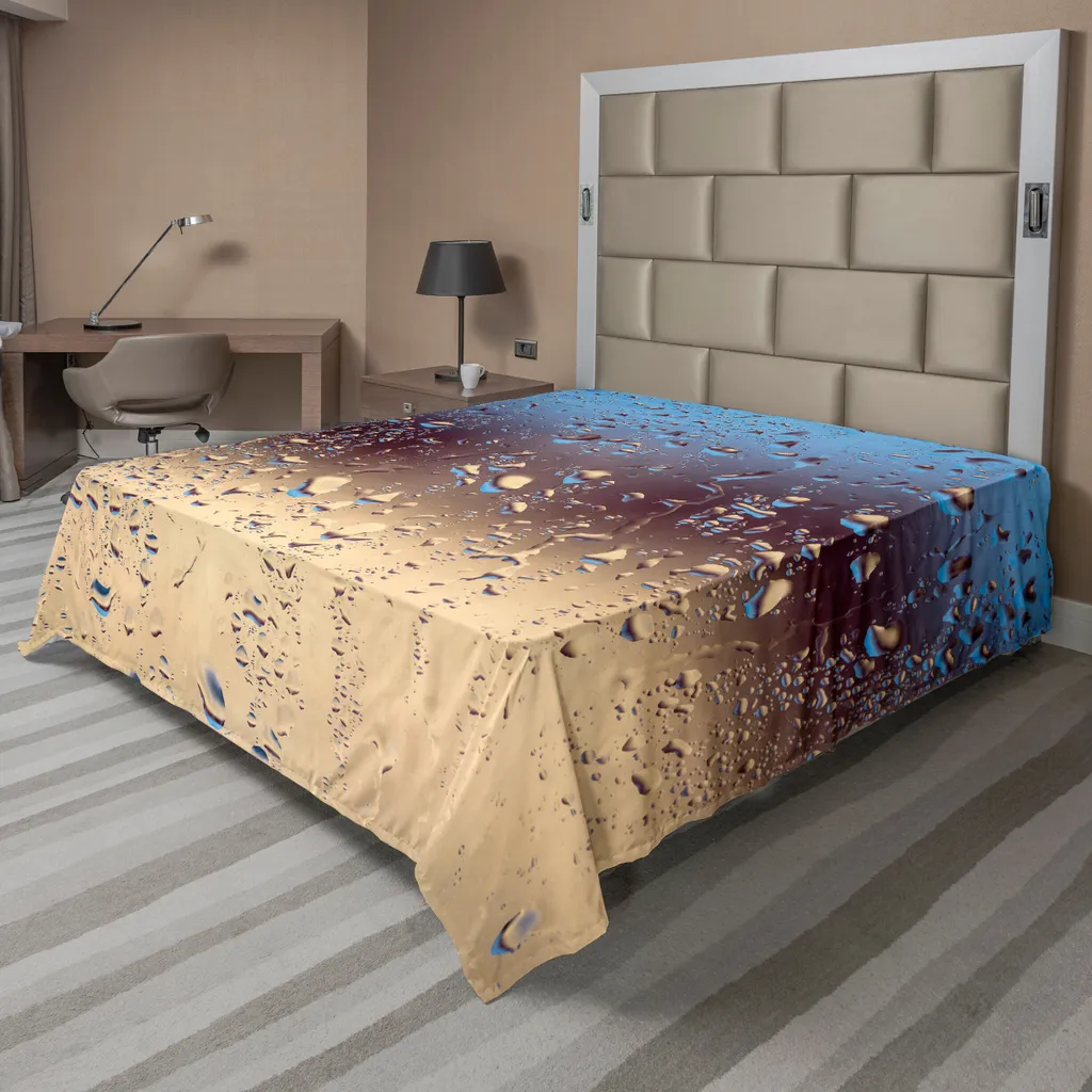 Drap Plat Décoratif Motif Pluie 275x260 cm - Linge de Lit Design Bleu