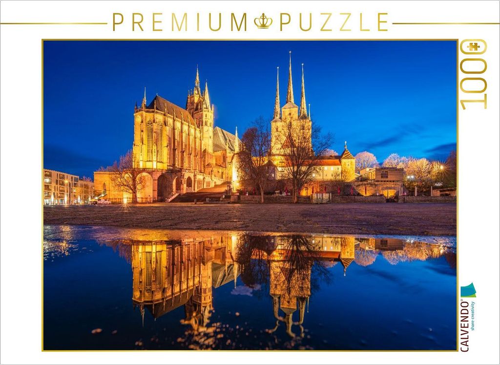 CALVENDO Puzzle Erfurt am Abend | 1000 Teile Lege-Größe 64x48cm Foto-Puzzle für glückliche Stunden
