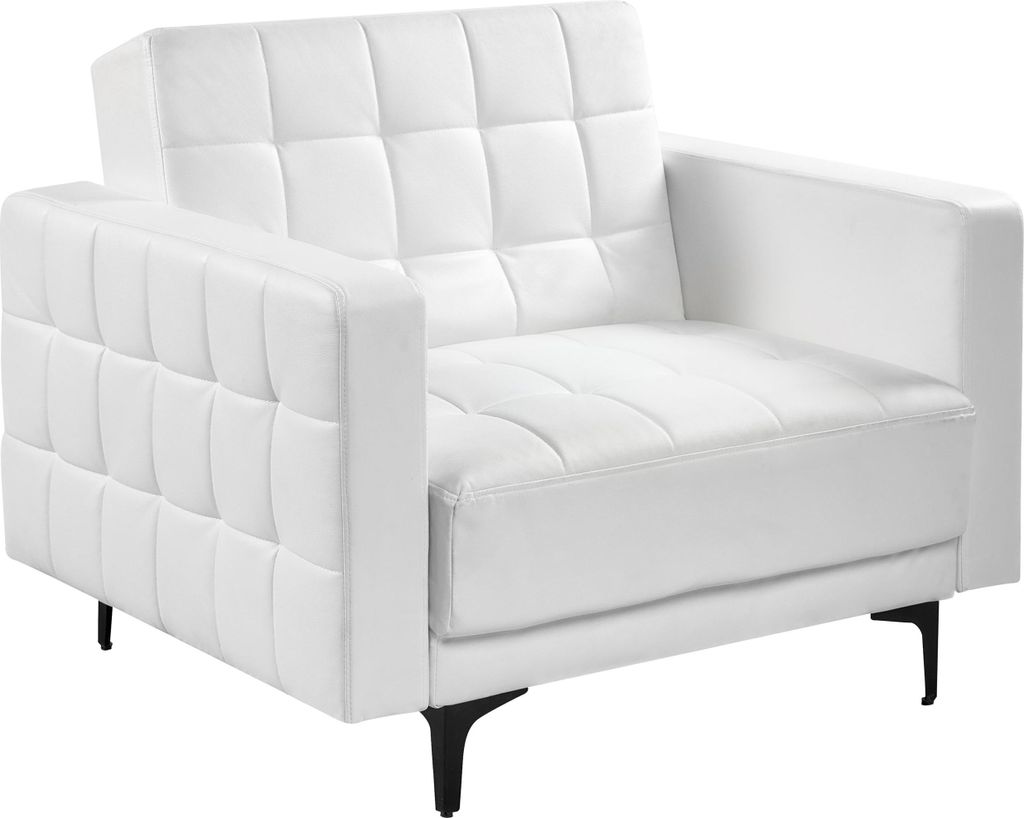 BELIANI Sessel Weiß Kunstleder Gesteppt mit Schwarzen Metallbeinen Schlaffunktion Verstellbare Rückenlehne Modern Glamourös Wohnzimmer Ausstattung