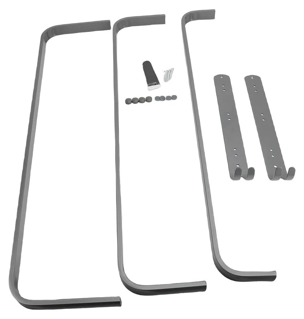Porte-serviettes triple niveau en métal gris, fixation murale 50cm