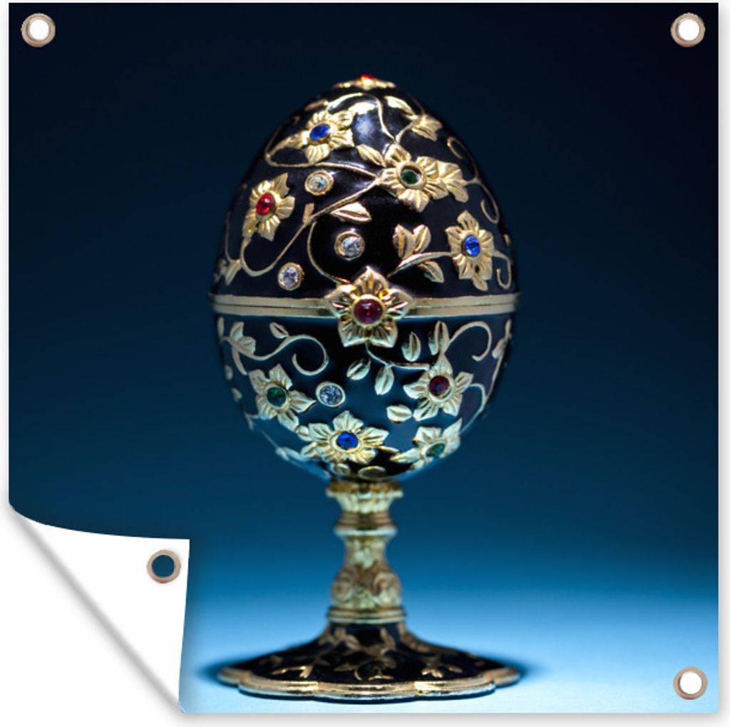 MuchoWow 50x50 cm Outdoor-Poster Gartendeko Sichtschutz Garten Poster für den Garten Schwarzes goldenes Faberge-Ei