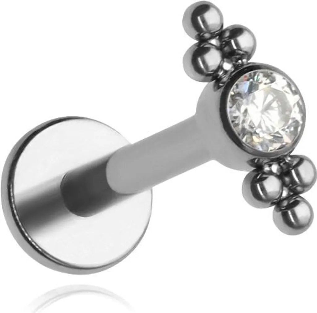 Piercing Anti-Allergie Titane Argenté avec Zircon Blanc 1.2/6mm Labret