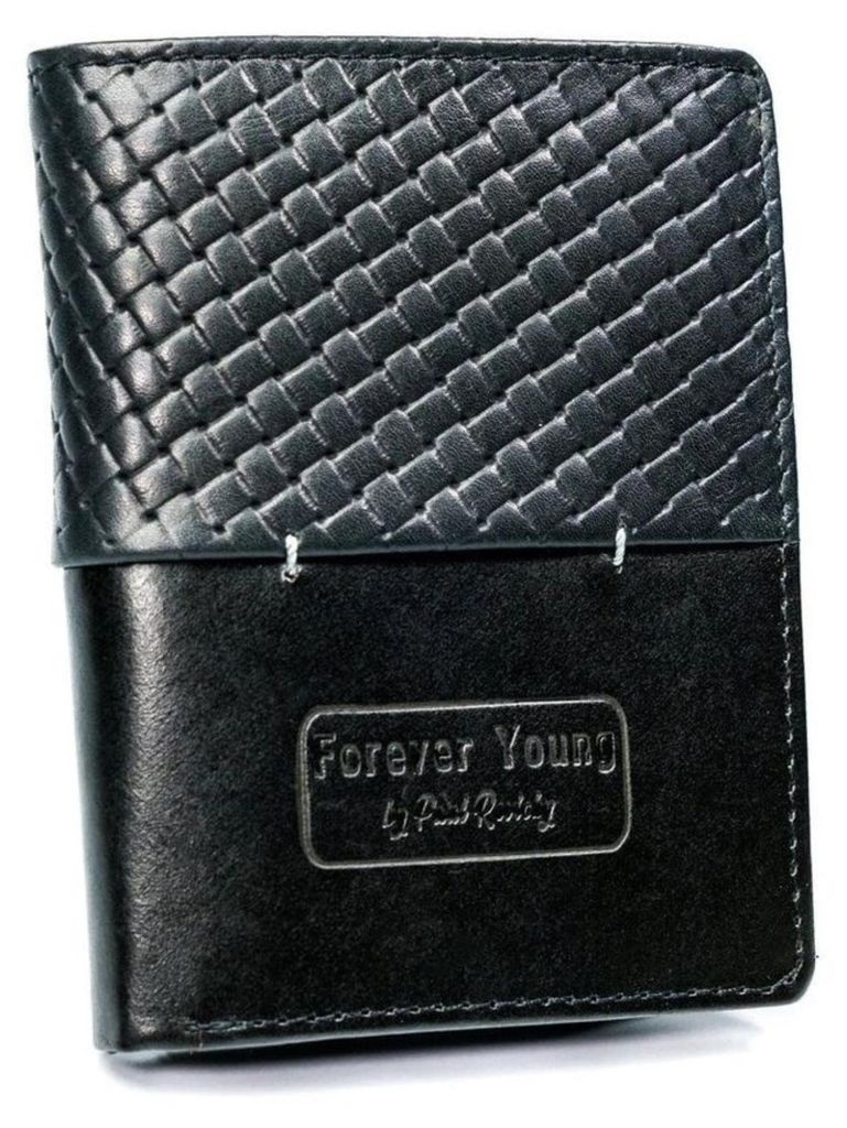 Forever Young | Portemonnaie, Schwarzes, aus Leder, für Männer, Schwarz, 10x12.5 cm