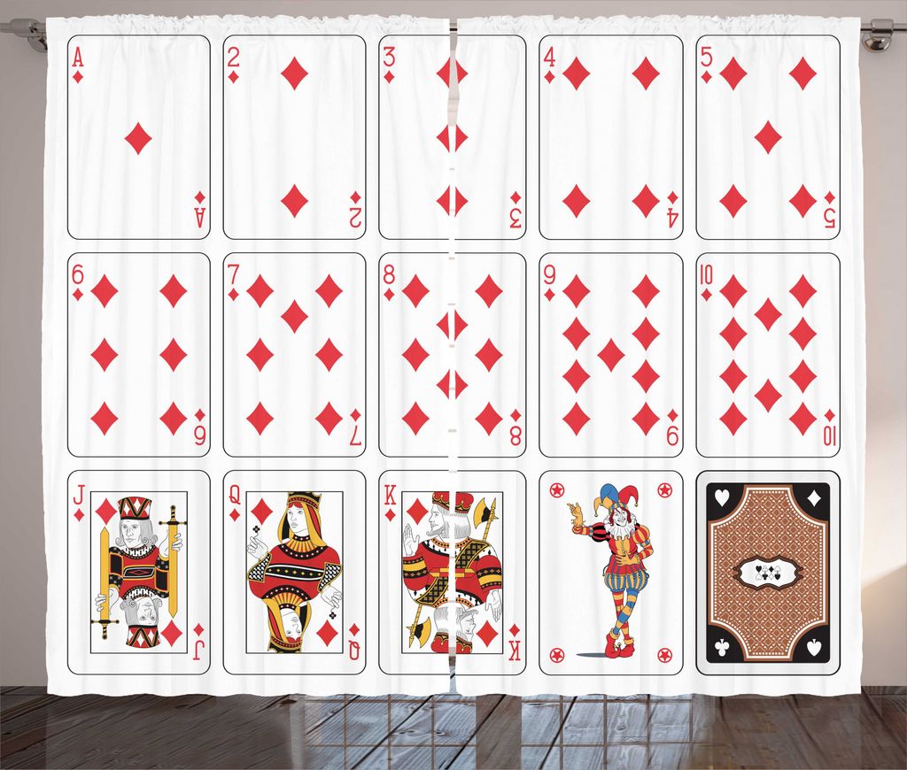 ABAKUHAUS Poker Rustikaler Vorhang, Eröffnet Deck von Spielkarten, Wohnzimmer Universalband Gardinen mit Schlaufen und Haken, 280 x 225 cm, Weiß ...