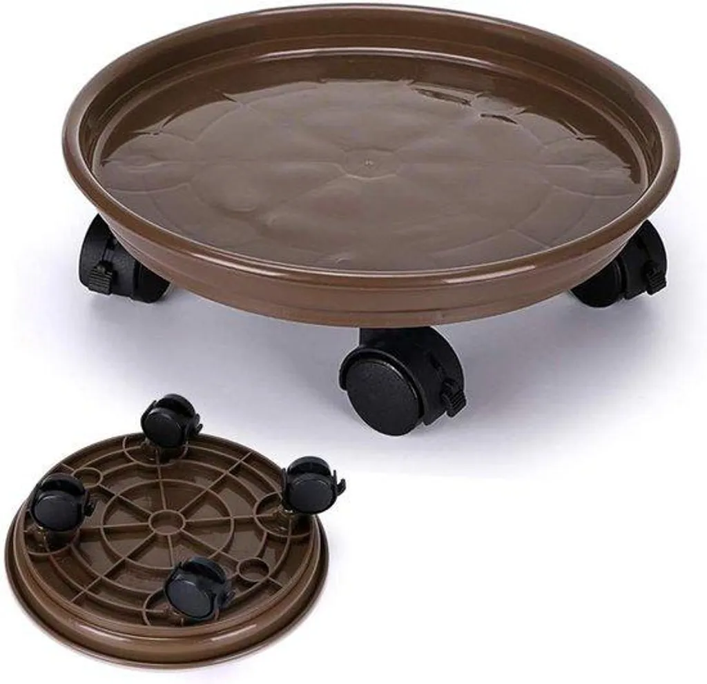 Support plante à roulettes robuste marron capacité 56 kg anti-choc