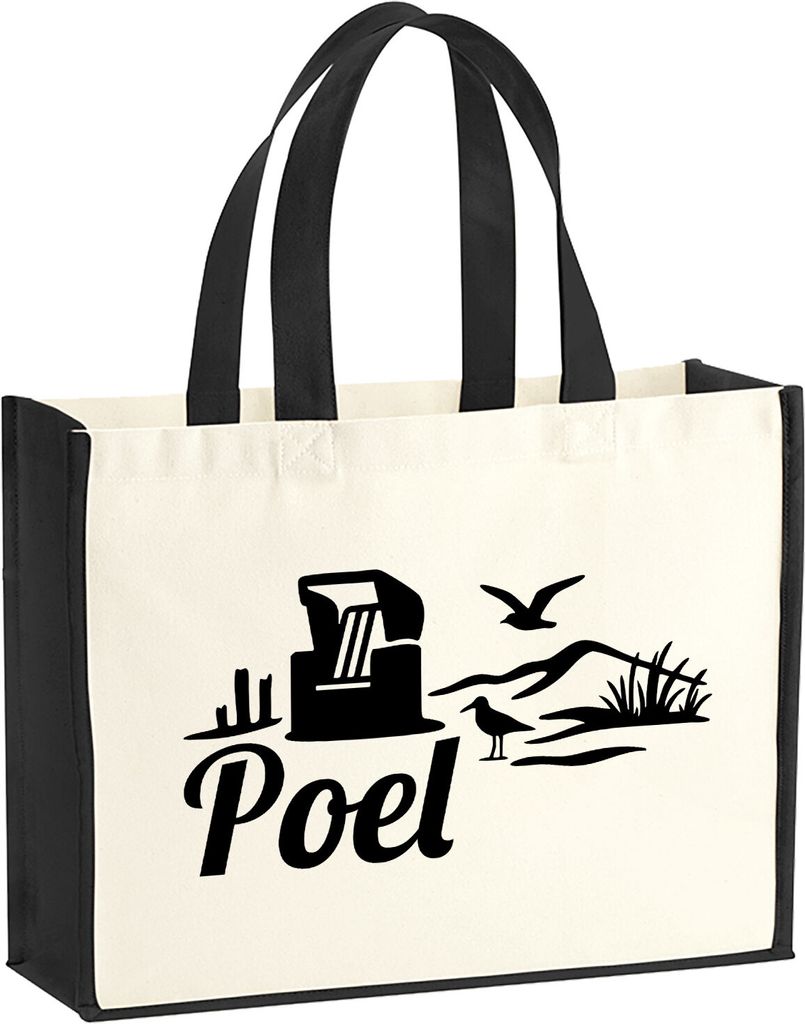 Huuraa Jutetasche Poel Strandmotiv 21 Liter Black Jute und Baumwolle Einkaufstasche Geschenkidee