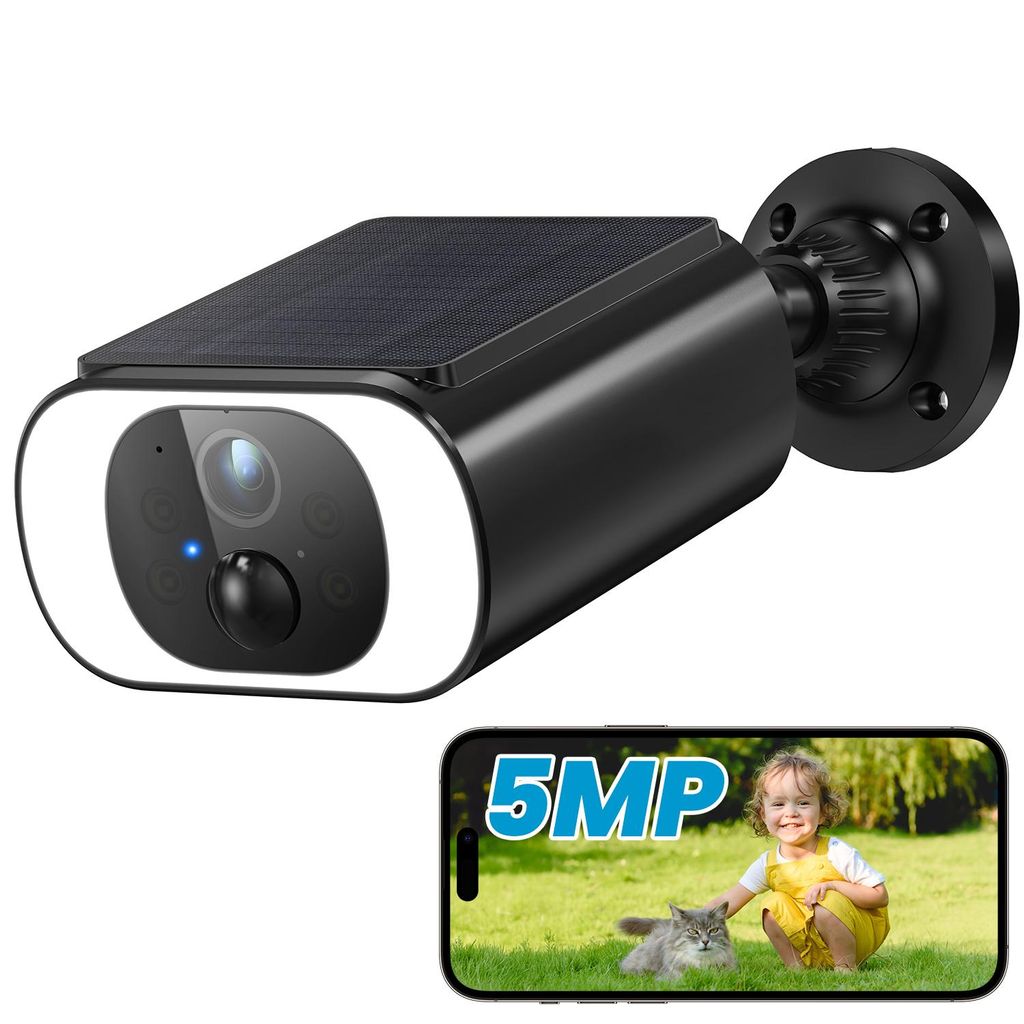 5MP FHD Überwachungskamera Aussen Akku mit Solarpanel 100% Kabellose Kamera Überwachung Aussen Solar Flutlicht 2-Wege-Audio Fernzugriff Ohne ABO