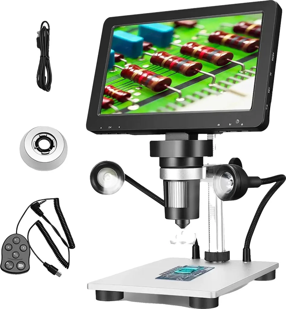 Microscope 12MP haute définition 1200X, éclairage LED réglable, prise EU