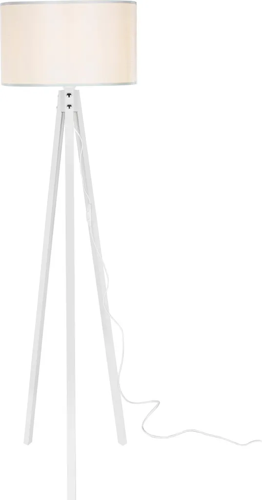 Luminaire sur pied trépied bois Rochester avec abat-jour blanc E27 145cm