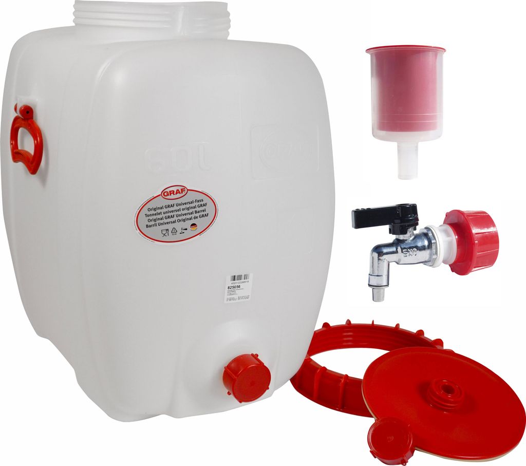 Graf Getränkefass Oval 60 Liter mit Messing Auslaufhahn 3/4" und Gärspund