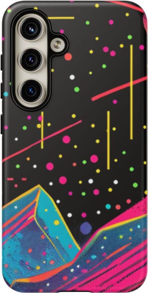 Neonfarbenes Weltraum-Panorama mit Planeten und Sonne – Hülle Kompatibel mit Samsung Galaxy S24