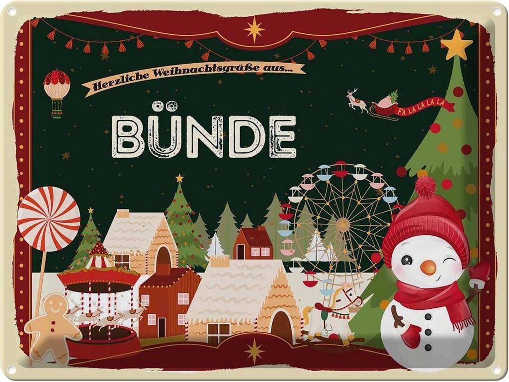vianmo Blechschild 30x40 cm Weihnachtsgrüße aus Bünde Weihnachten Fest