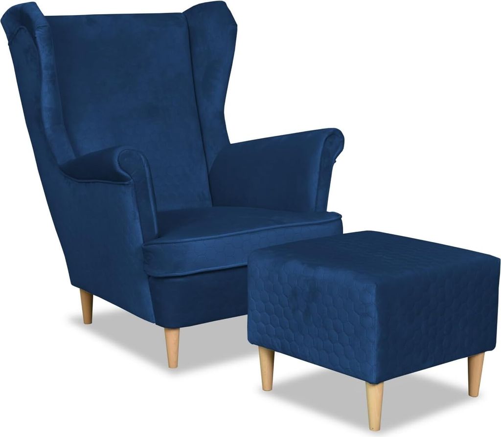 Family Meble Ohrensessel mit Hocker Angelo Relaxsessel Wabenstruktur Bequemer Sessel Loungesessel Fernsehsessel Wohnzimmer Schlafzimmer Büro (Roy 22)