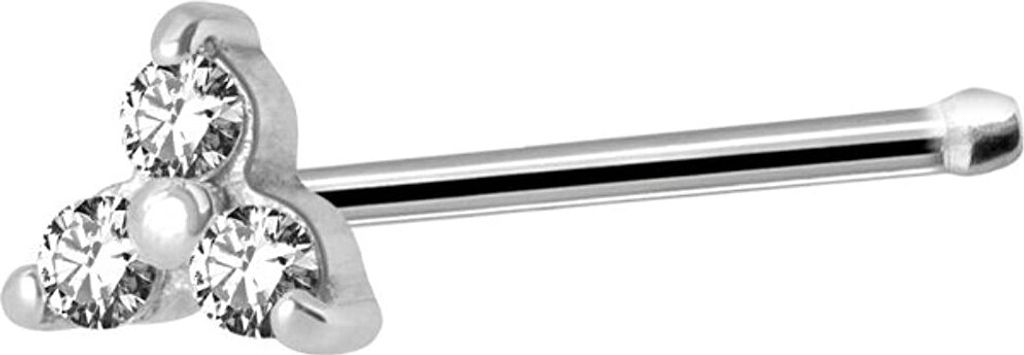 Karisma Nasenpiercing Edelstahl 316L Trinity Zirkonia 0,8mm Nasenstecker - Steine 3mm - Weiss