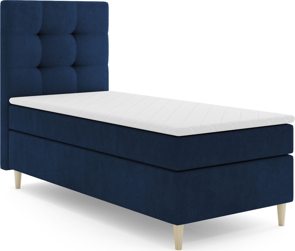 MR GROUP Boxspringbett MONO 90x200 rechts Kinderbett Jugendbett Einzelbetten Bett mit Stauraum Polsterbett Matratze Topper H3 Schlafzimmer dunkelblau