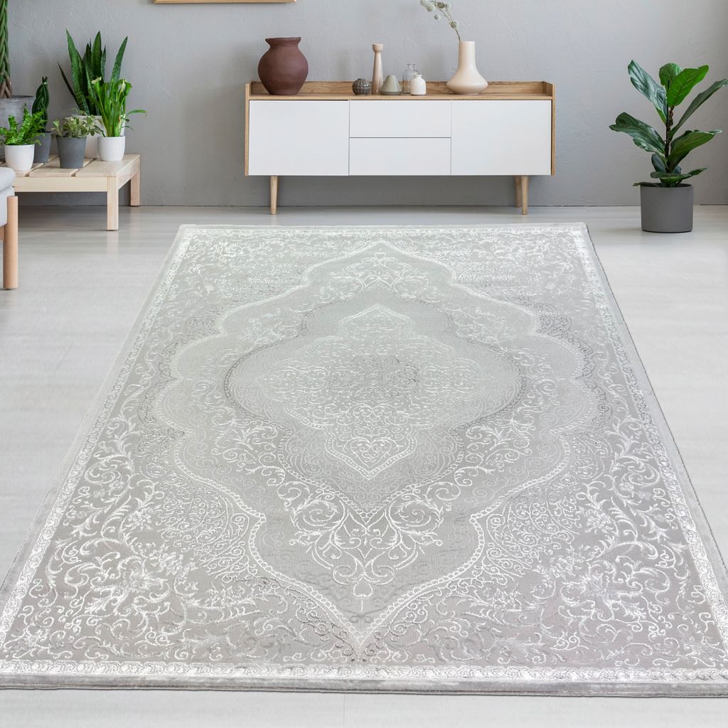 Orientteppich mit Verzierungen glänzend silber grau-beige Größe - 120 x 170 cm