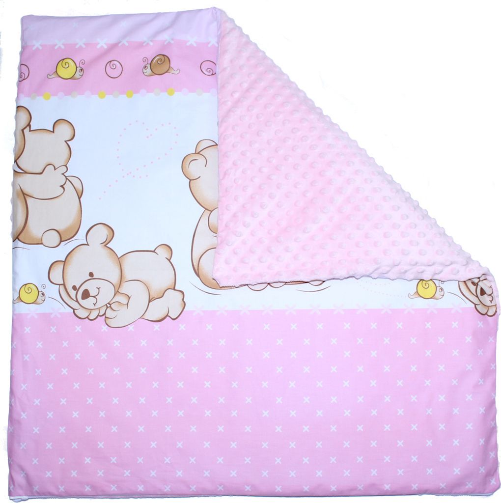 MINKY Wendebezug Kissenbezug Kissenhülle Hülle Kissen Bezug Baby Kinder Deko - 2 - Bärchen Rosa + Rosa