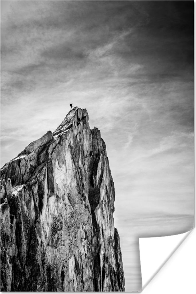 MuchoWow Poster Berg - Natur - Klettern - Schwarz und weiß 40x60 cm - Plakate für die Wand - Poster Babyzimmer