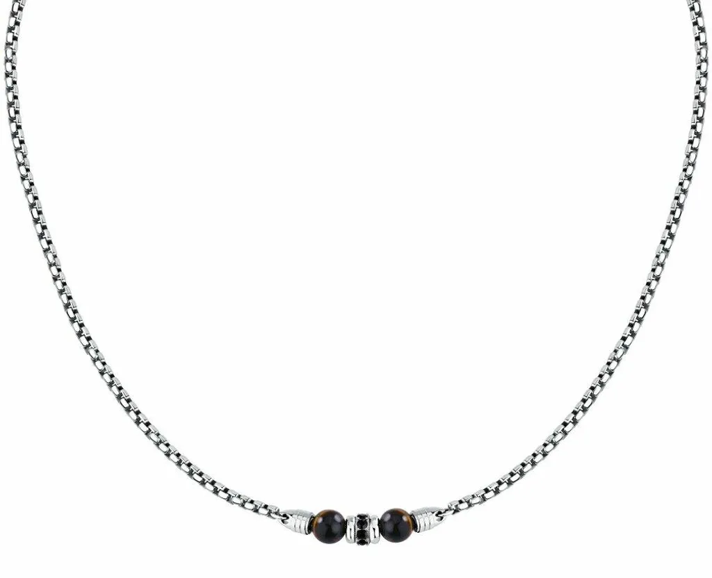 Collier en acier avec oeil de tigre Pietre S1744 - Bijou Pierre Naturelle