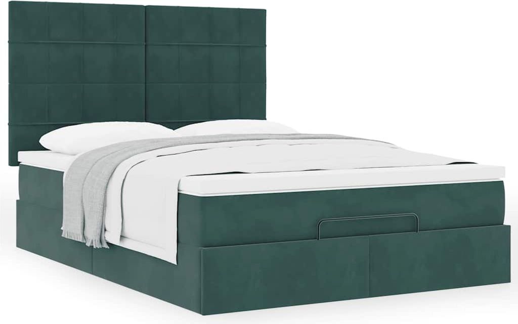 Ottoman-Bett mit Matratzen Dunkelgrün 140x200 cm Samt, Klassische Betten Design Möbel