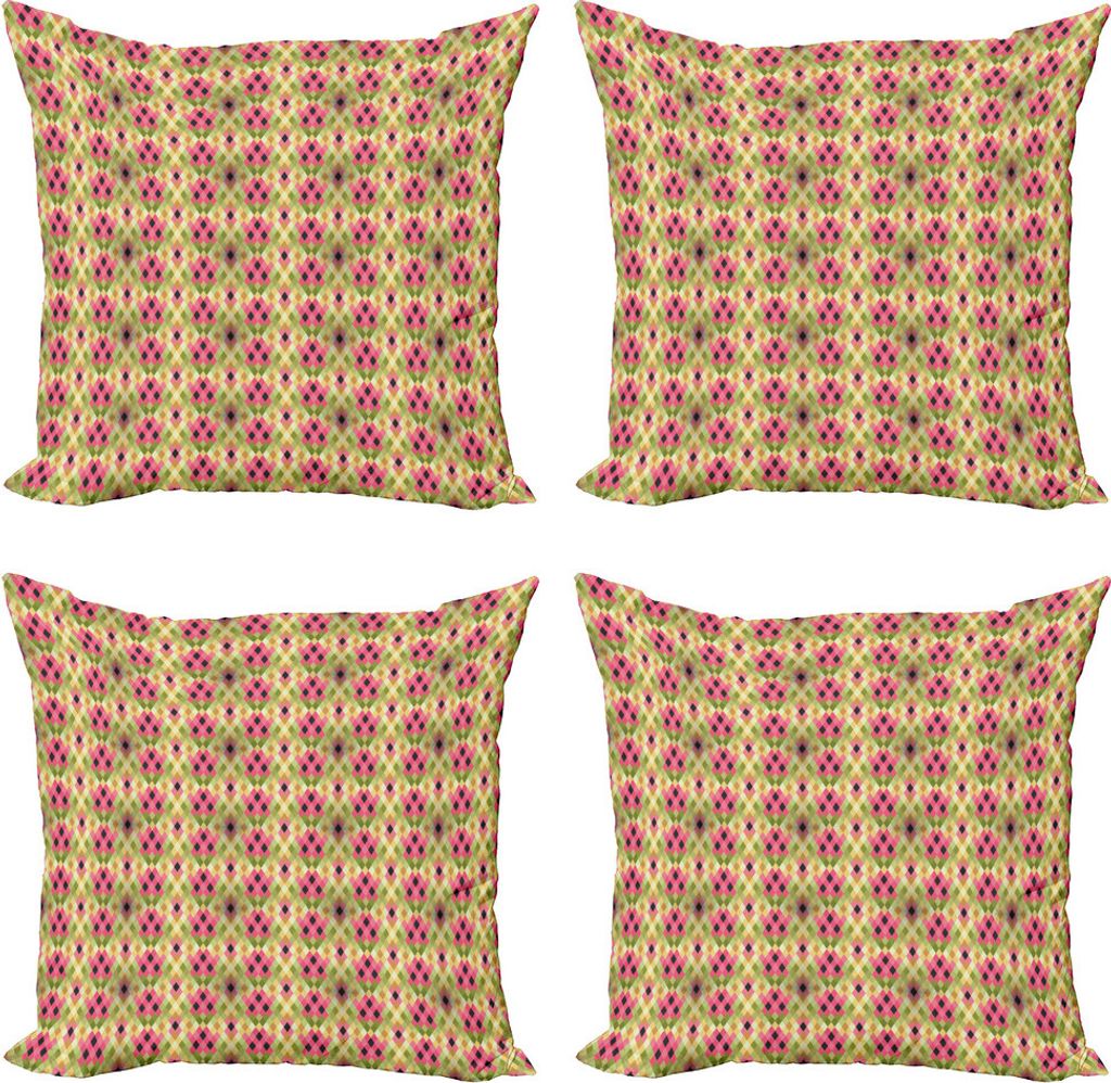 ABAKUHAUS Geometrisch Kissenbezug Set (4 Stück), Diamantförmig Formationen, Moderner Doppelseitiger Digitaldruck, 50 cm x 50 cm, Creme Multicolor