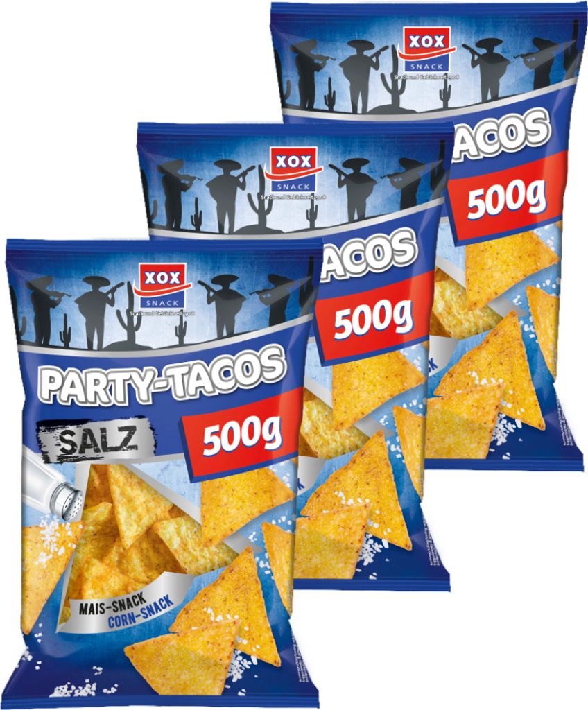 XOX Party Tacos Salz leckere Maischips mit Salz 500g 3er Produktbild 