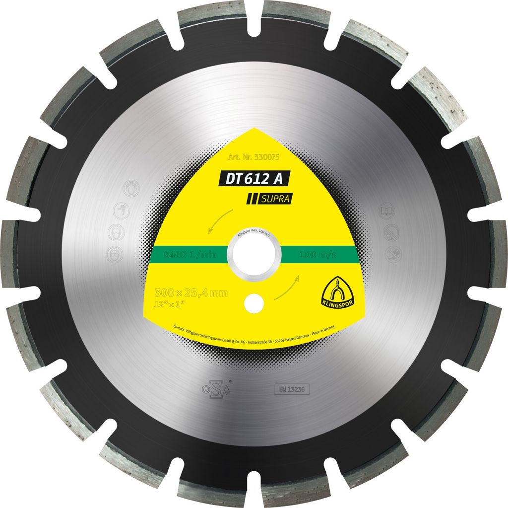 Klingspor DT 612 A Diamanttrennscheiben, 300 x 2,8 x 25,4 mm 18 Segmente 40 x 2,8 x 10 mm, Weitverzahnt