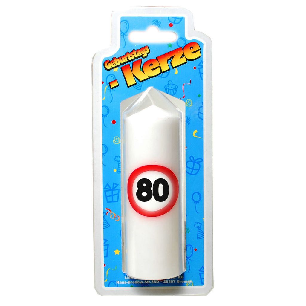 1 Geburtstags - Kerze " 80 " 80.GEBURTSTAG MOTIV : VERKEHRSSCHILD DEKO