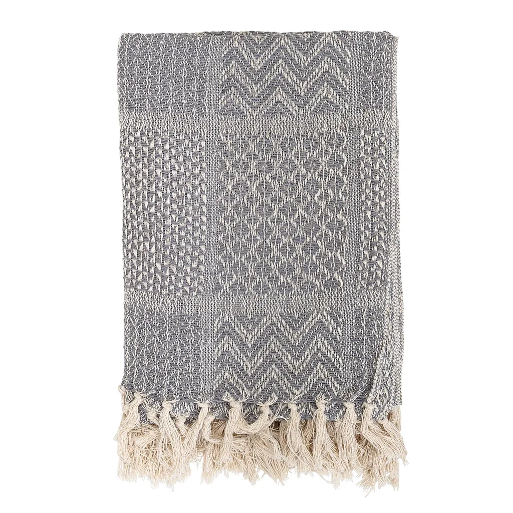 Couvre-lit en coton recyclé Bloomingville Rodion Plaid Gris 160cm