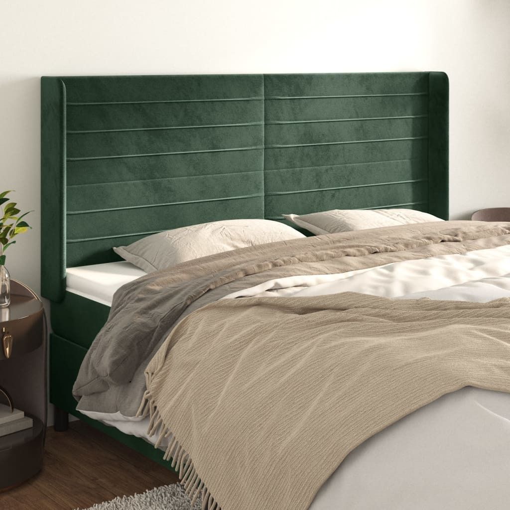 Möbel Kopfteil mit Ohren Dunkelgrün 163x16x118/128 cm Samt - Kopfteile 3119777