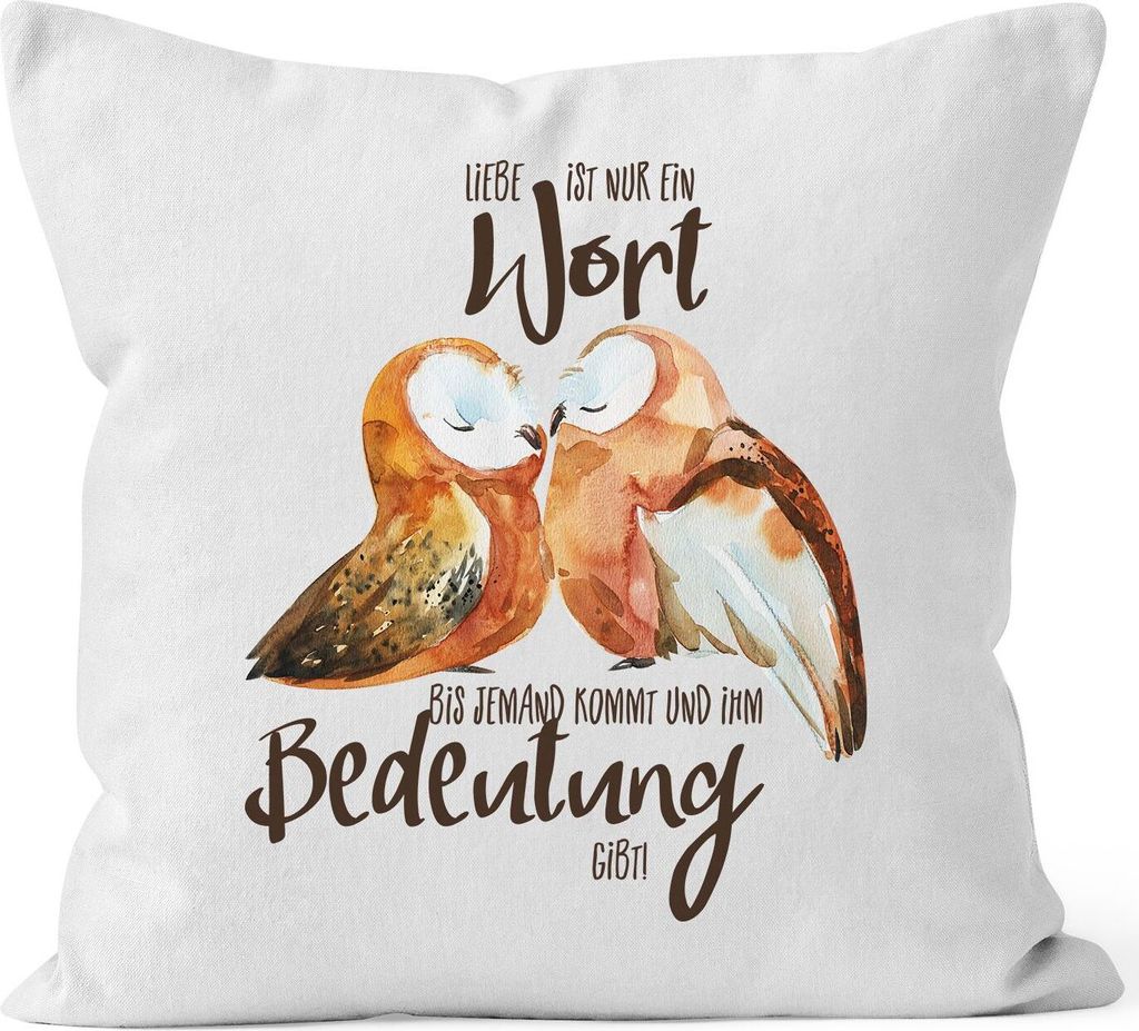 Kissen-Bezug Liebe ist nur ein Wort Eule Liebe Spruch Kissen-Hülle Deko-Kissen Baumwolle MoonWorks weiß unisize