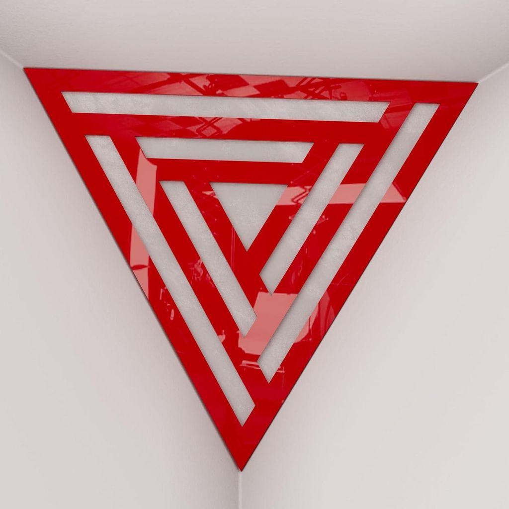 2er-Pack – Deckenecken-Bassfalle "Triangle-F" | Pyramidenförmiger Akustikschaum mit laminierter HDF-Platte und Stoff [SCIFI -Roter Kunststoff|We...