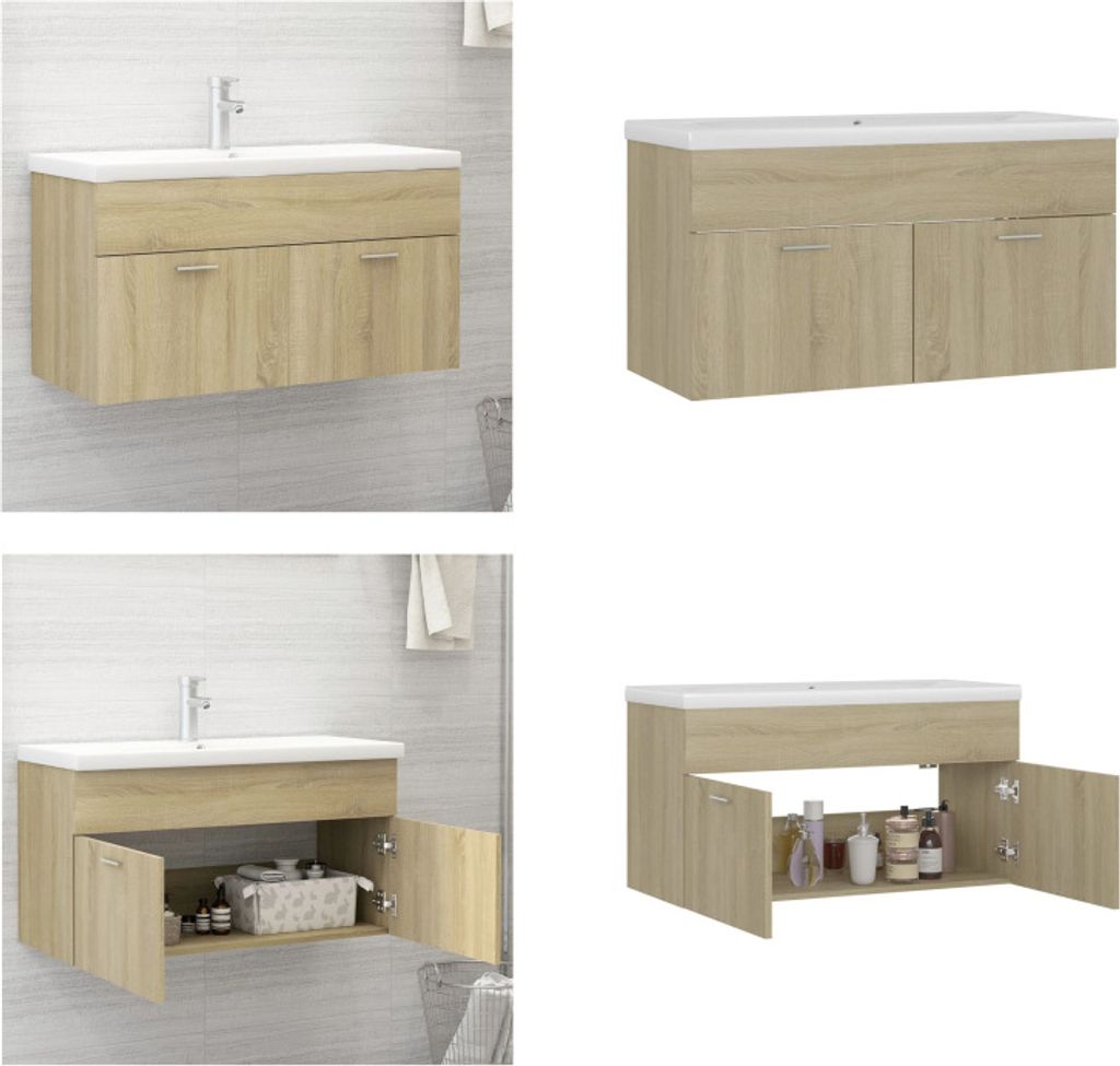 vidaXL Waschbeckenunterschrank Einbaubecken Sonoma Eiche Holzwerkstoff - Waschbeckenunterschrank Mit Waschbecken - Waschbeckenunterschränke Mit Wa...
