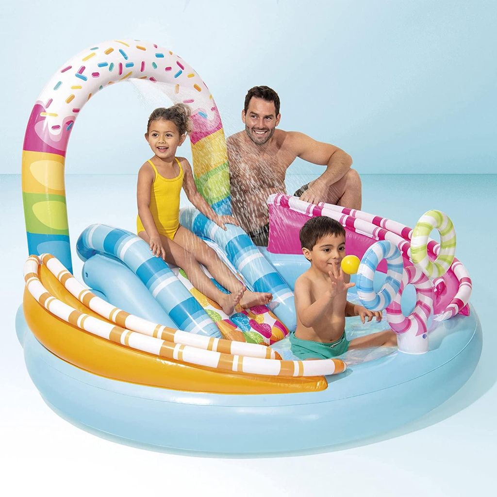 Intex – Aire De Jeux Royaume Des Bonbons – Toboggan Aquatique, 2 Piscines, Pulvérisateur D'eau – été Enfants 3 Ans+
