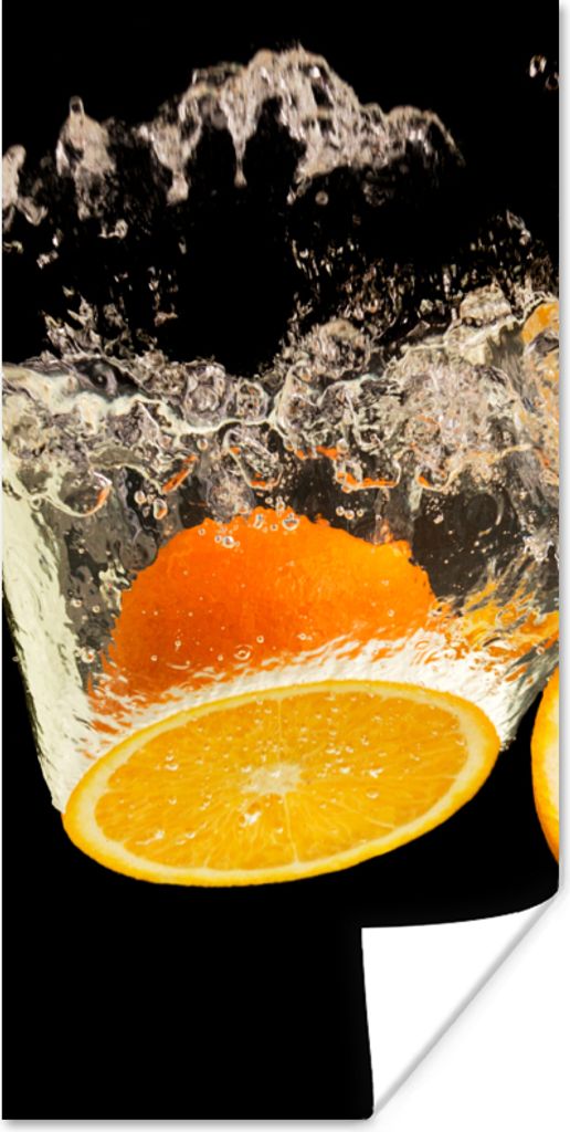 MuchoWow Poster Orange - Stillleben - Wasser - Schwarz - Obst 75x150 cm - Dekoration für die Wände