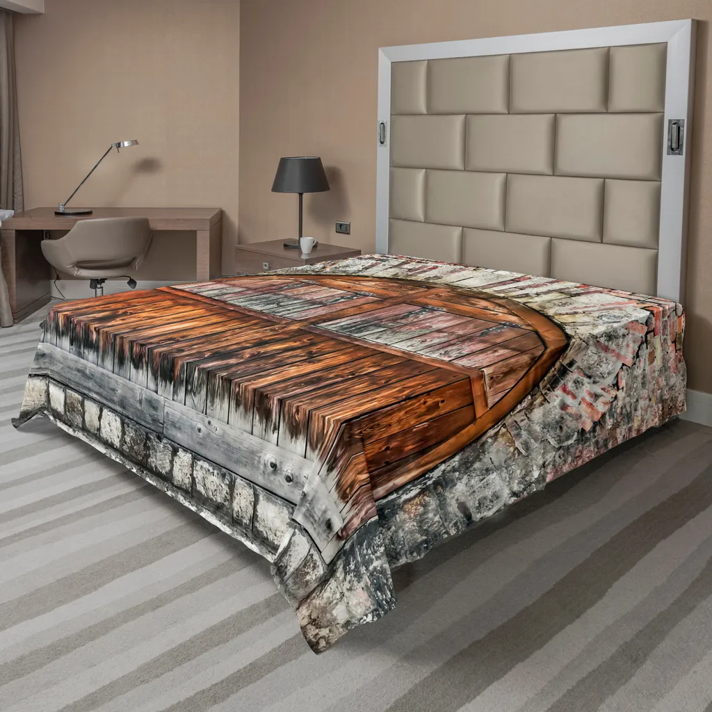 Drap de lit rustique ABAKUHAUS 260x228 cm motif briques gris brun
