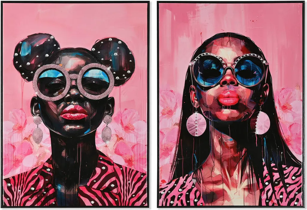 Duo de Tableaux Muraux Rosa Moderne Chica Laqué - Décoration 50 x 70 cm